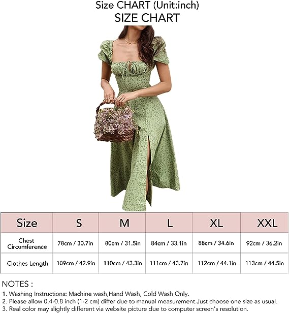 Peekaboo Spring Dress Cottagecore Puff Sleeve Midi Dress – Square Neck Floral Slit Dress