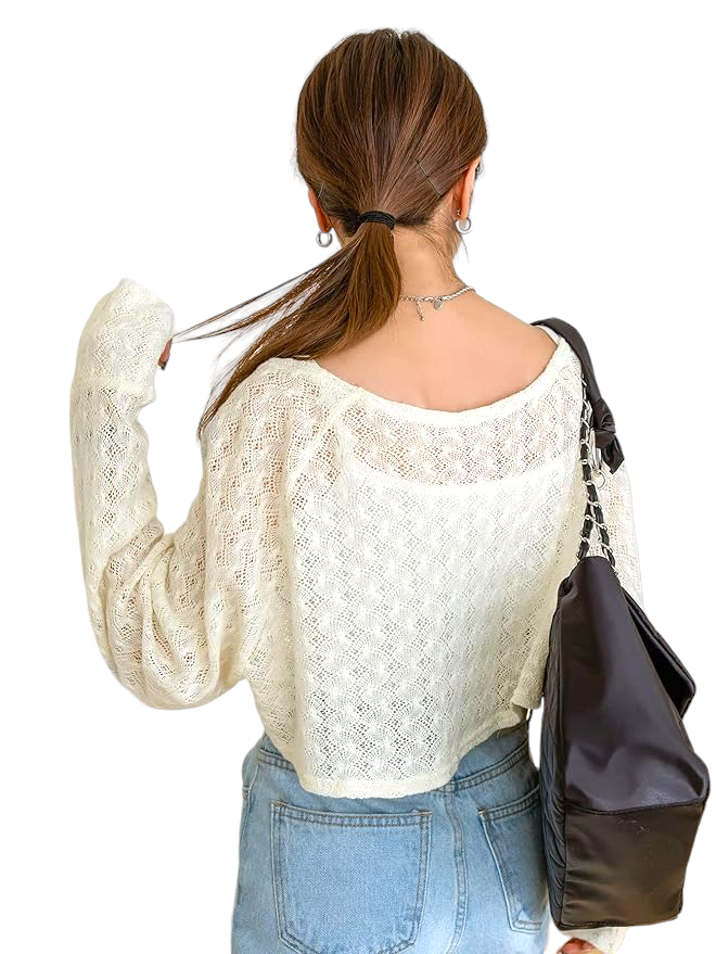 Lightweight Knit Open Cardigan β Soft Lace Crochet Long Sleeve Cover-Up