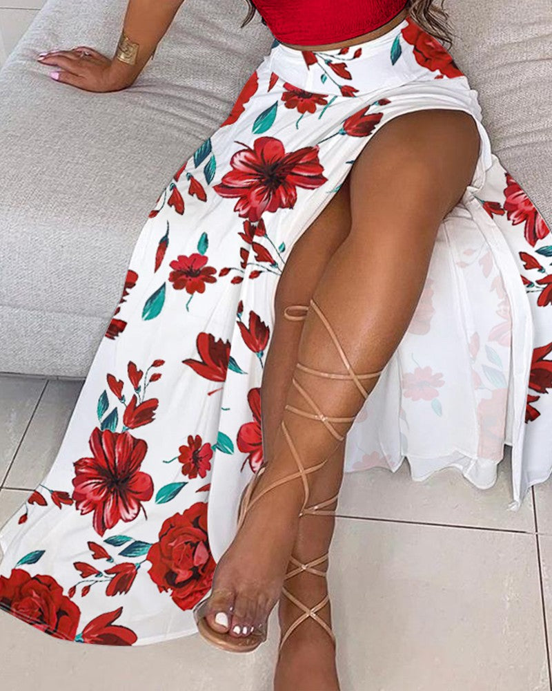 Debonair Ruffle Top Split Skirt