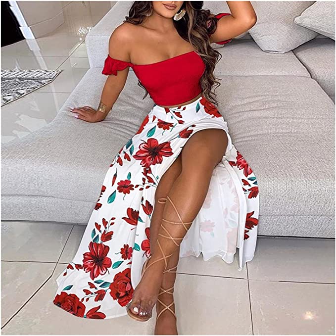 Debonair Ruffle Top Split Skirt