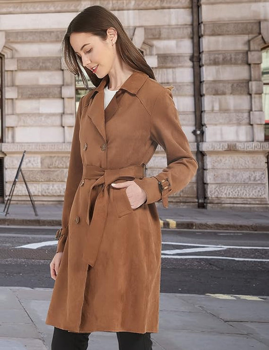 Women's Suede Leather Trench Coat