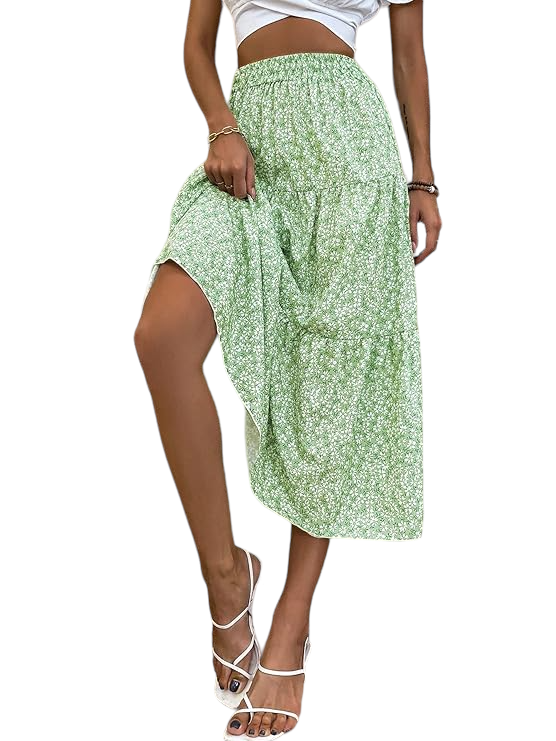 Green Floral Print Skirt