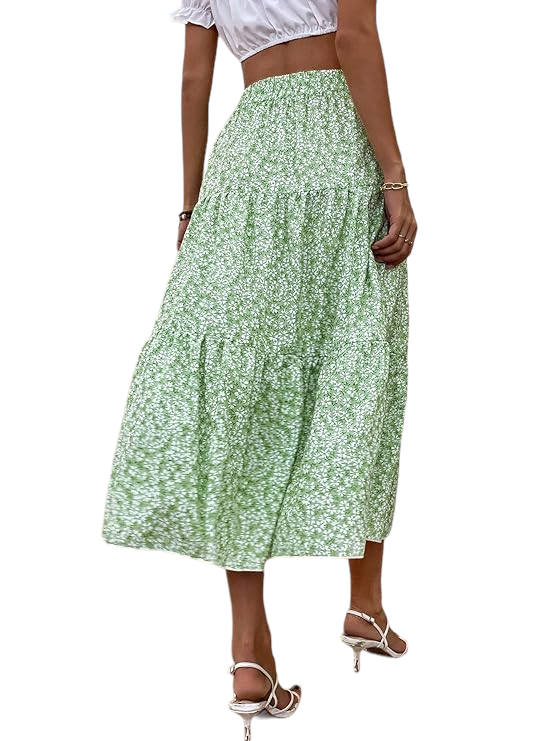 Green Floral Print Skirt