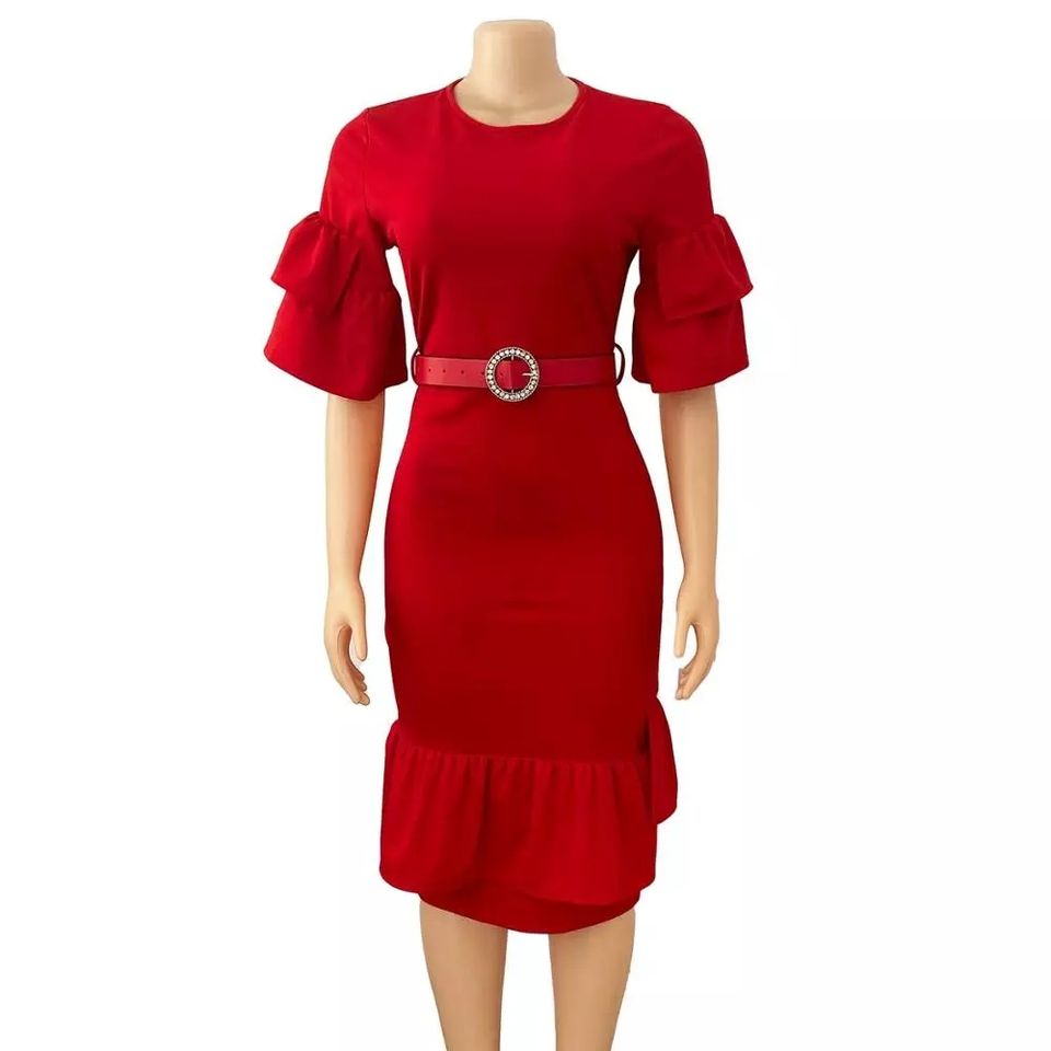 Bodycon Falbala Dress with Belt