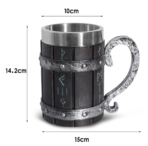 Viking Rune Mug — Norse Warrior Tankard | Medieval Wooden-Style Drinking Cup | Mythic Nordic Gift Box by 7X With Love