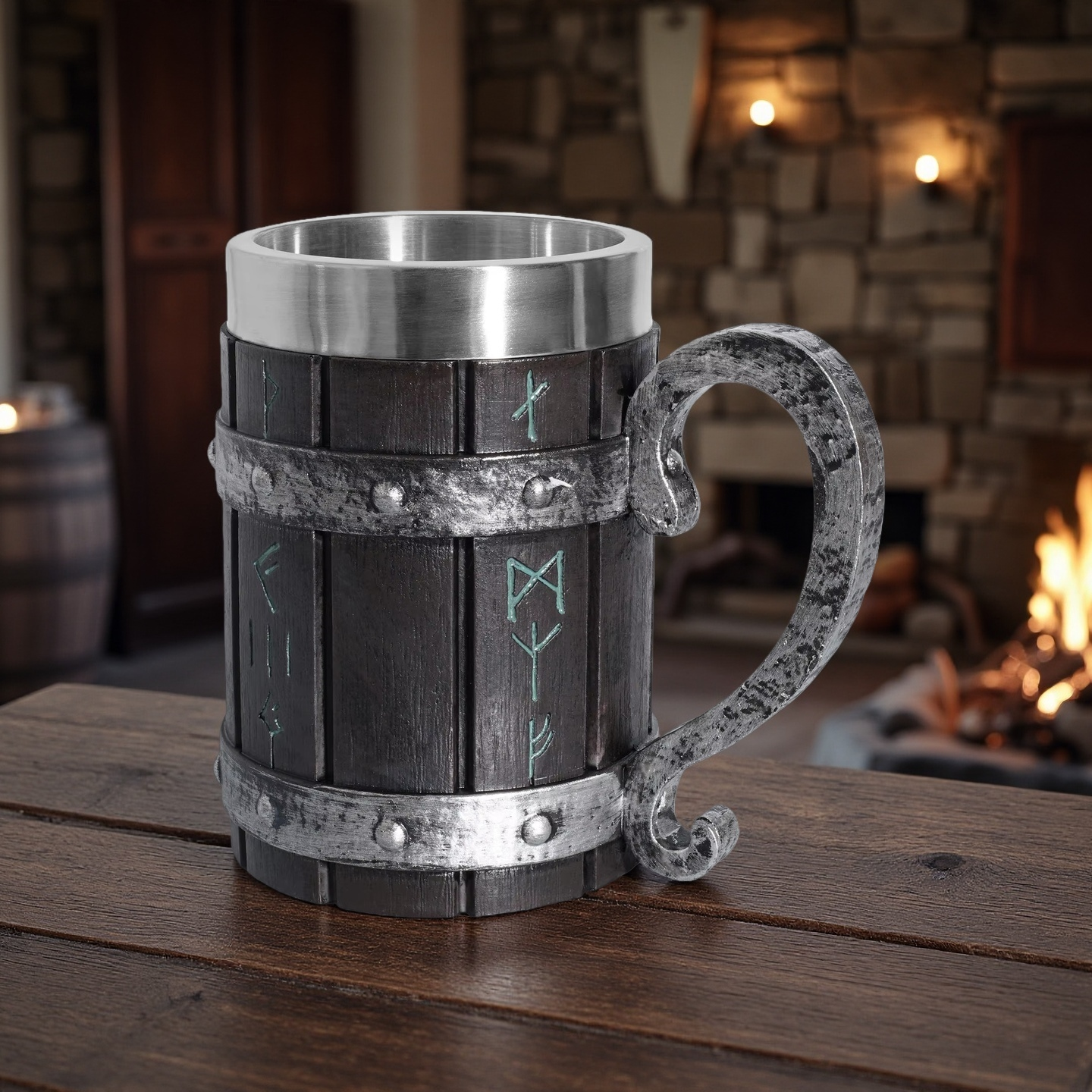 Viking Rune Mug — Norse Warrior Tankard | Medieval Wooden-Style Drinking Cup | Mythic Nordic Gift Box by 7X With Love