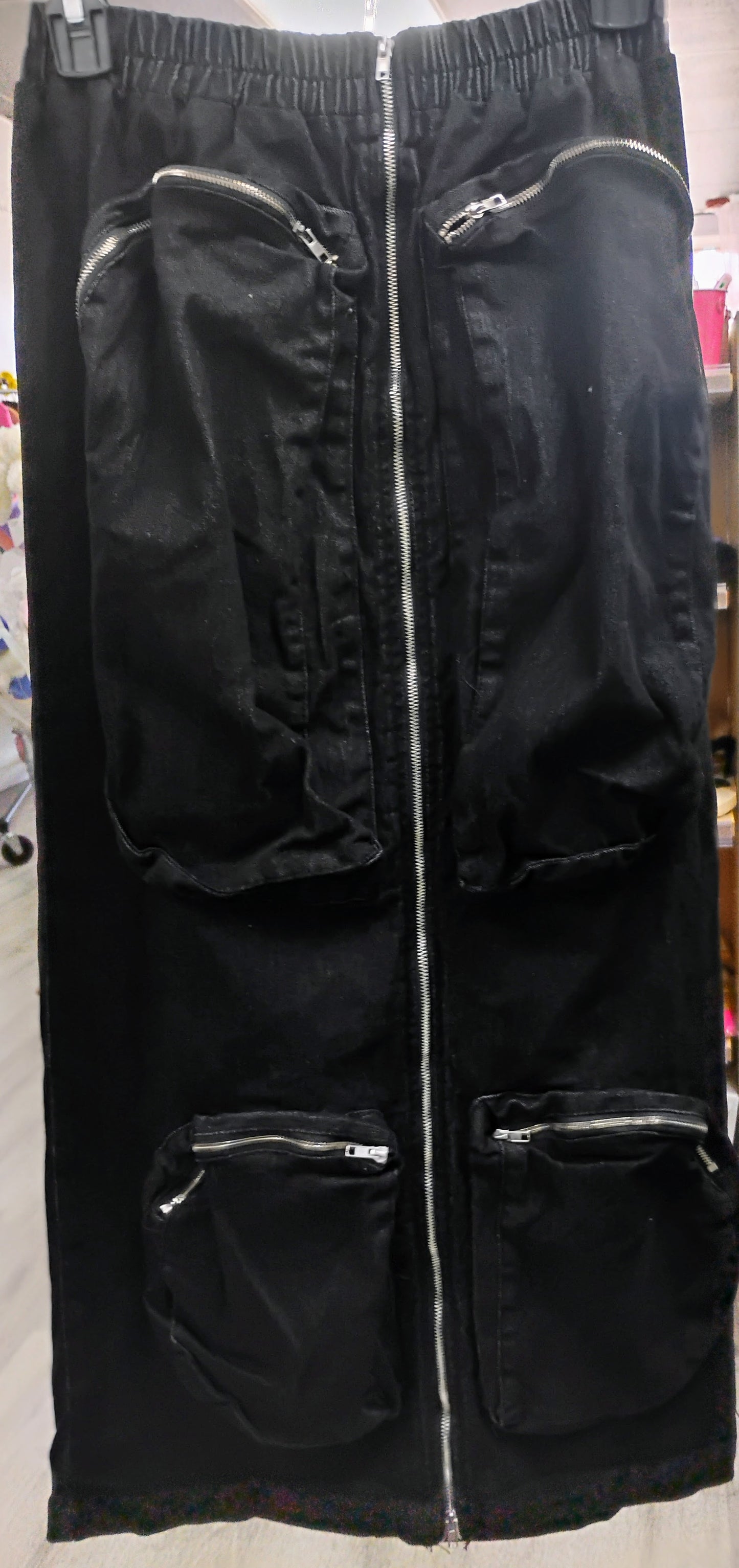 Y2K Cargo Maxi Skirt Denim Skirt with  Zipper Pockets