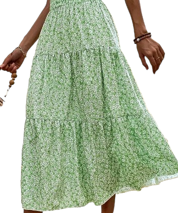 Green Floral Print Skirt