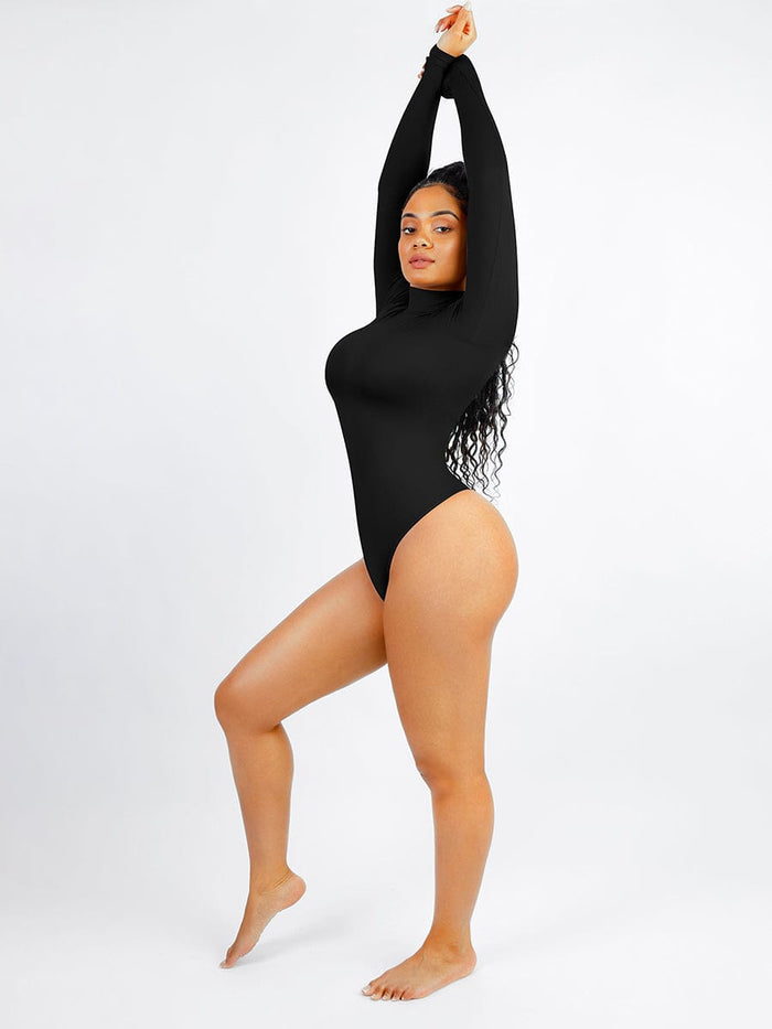 🌿Seamless Eco-friendly Mock Neck Long Sleeve Thong Bodysuit