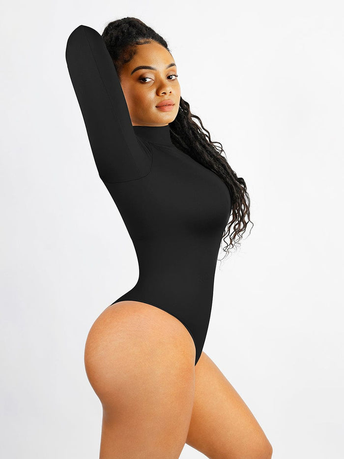 🌿Seamless Eco-friendly Mock Neck Long Sleeve Thong Bodysuit