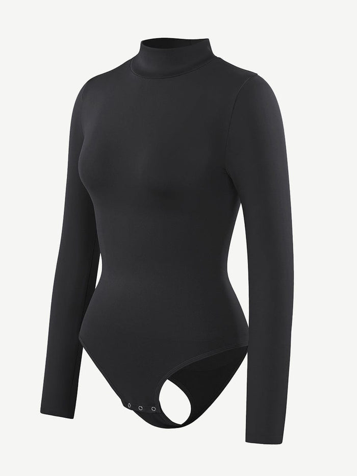 🌿Seamless Eco-friendly Mock Neck Long Sleeve Thong Bodysuit