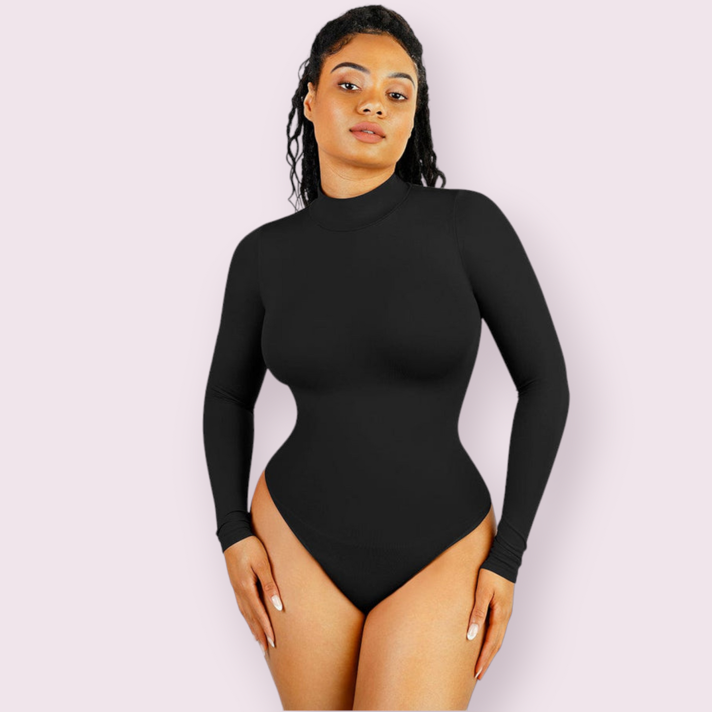 🌿Seamless Eco-friendly Mock Neck Long Sleeve Thong Bodysuit