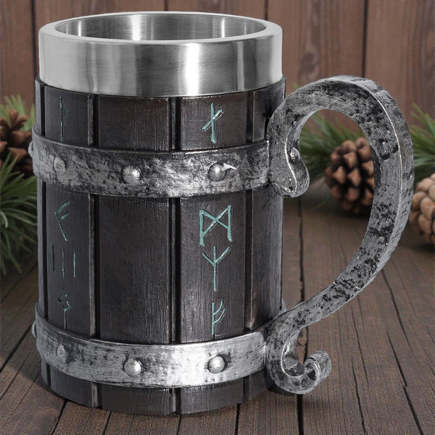 Viking Rune Mug — Norse Warrior Tankard | Medieval Wooden-Style Drinking Cup | Mythic Nordic Gift Box by 7X With Love