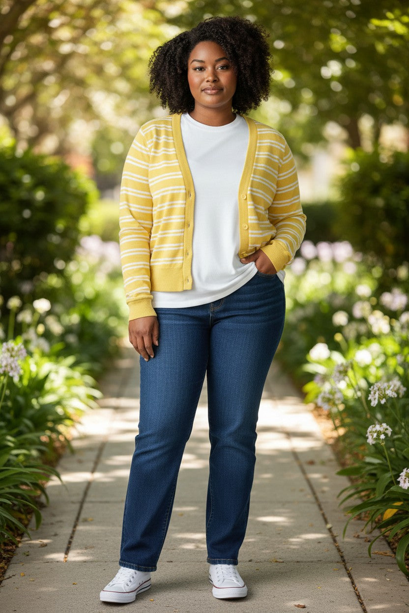 Striped Lightweight V-Neck Cardigan