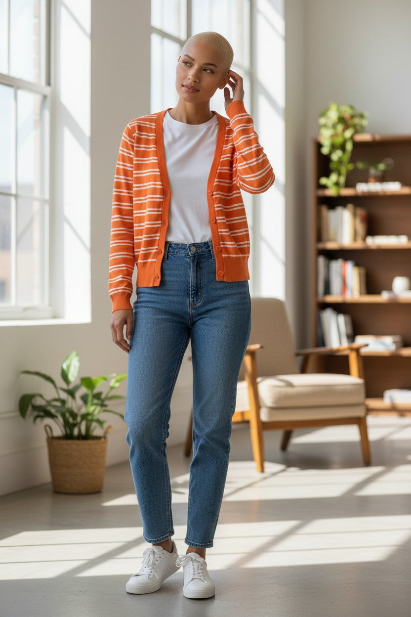 Striped Lightweight V-Neck Cardigan