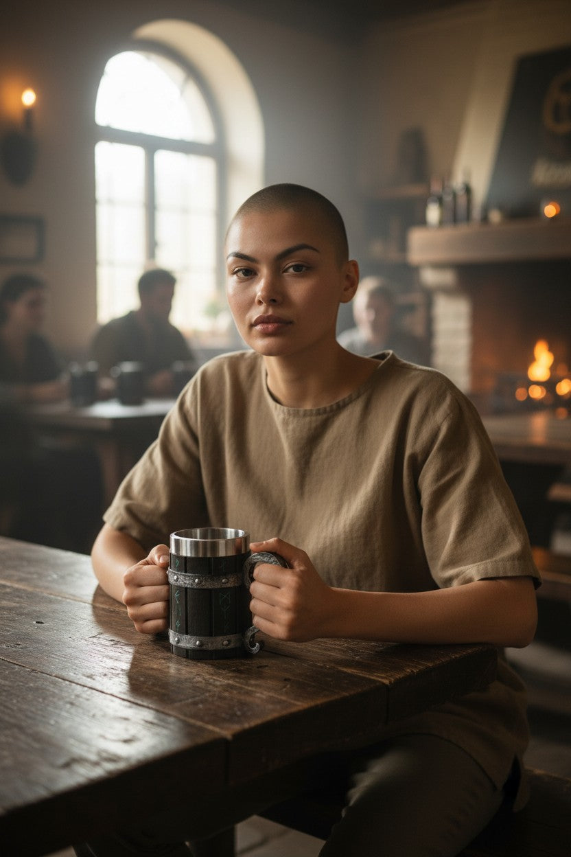 Viking Rune Mug — Norse Warrior Tankard | Medieval Wooden-Style Drinking Cup | Mythic Nordic Gift Box by 7X With Love