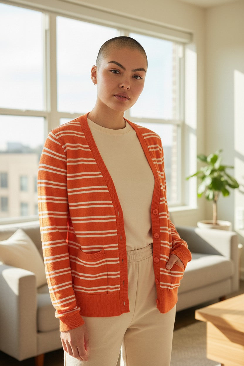 Striped Lightweight V-Neck Cardigan