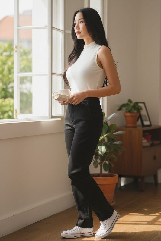 Mock Neck Ribbed Knit Tank Top