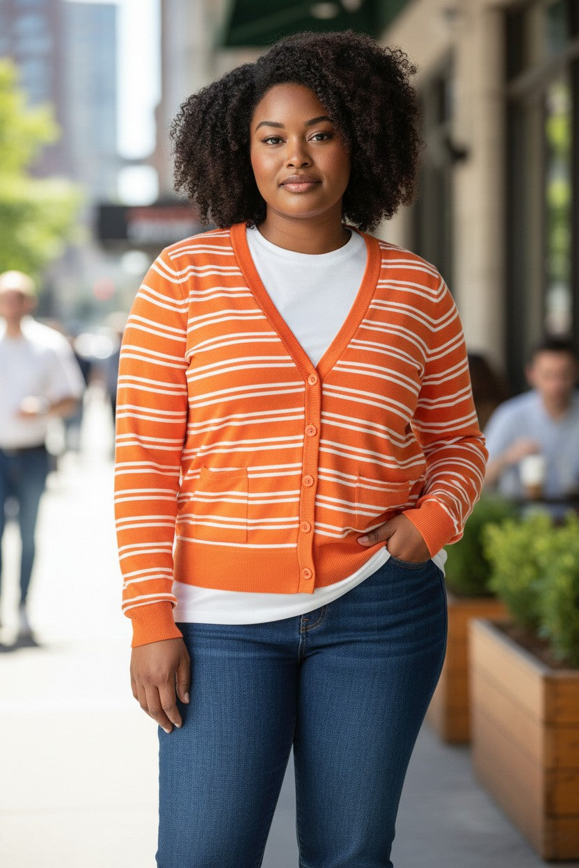 Striped Lightweight V-Neck Cardigan