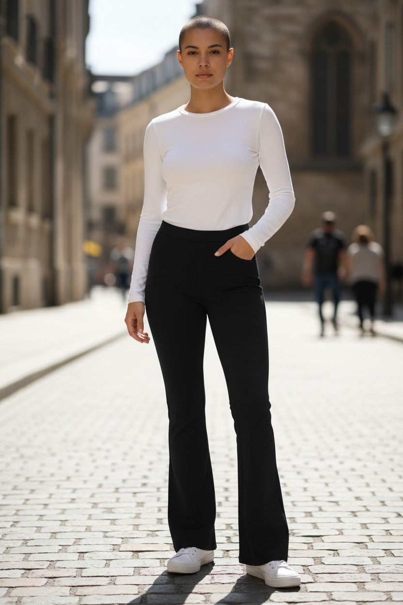 High Waisted Crisscross Waistband Wide Leg Pants