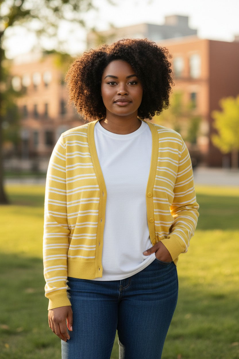 Striped Lightweight V-Neck Cardigan