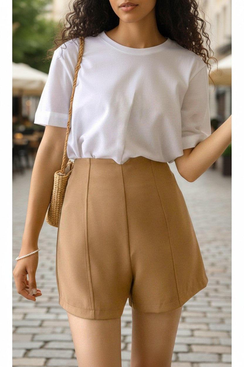 High-Waisted Tailored Shorts – Chic Summer Dress Shorts for Women (Khaki)