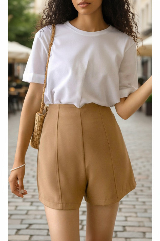 High-Waisted Tailored Shorts – Chic Summer Dress Shorts for Women (Khaki)