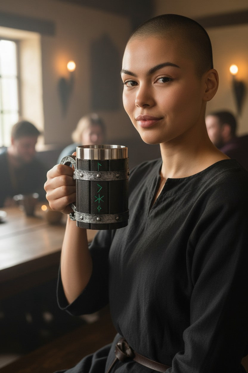 Viking Rune Mug — Norse Warrior Tankard | Medieval Wooden-Style Drinking Cup | Mythic Nordic Gift Box by 7X With Love